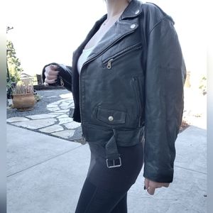 Lee Brand Black Leather Champion Jacket Punk Rocker or Biker Style Size Medium